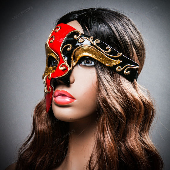 Phantom Of Opera Musical Masquerade Venetian Men Full Mask - Red Black - Picture 8 of 10